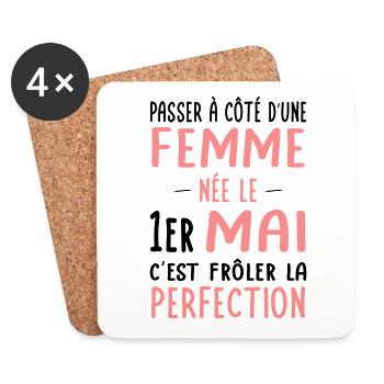 Anniversaire - Née le 1er Mai Frôler perfection - Dessous de verre (lot de 4) - blanc - Devant