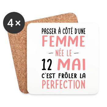 Anniversaire - Née le 12 Mai Frôler perfection - Dessous de verre (lot de 4) - blanc - Devant