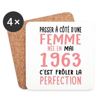 Anniversaire 60 ans - Née en Mai 1963 - Dessous de verre (lot de 4) - blanc - Devant