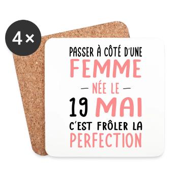 Anniversaire - Née le 19 Mai Frôler perfection - Dessous de verre (lot de 4) - blanc - Devant