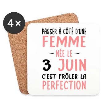 Anniversaire - Née le 3 Juin Frôler perfection - Dessous de verre (lot de 4) - blanc - Devant