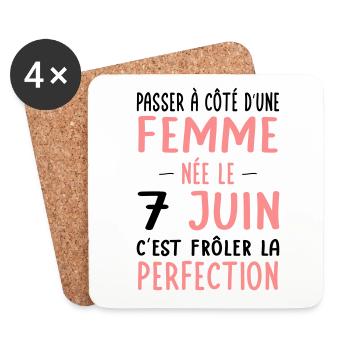 Anniversaire - Née le 7 Juin Frôler perfection - Dessous de verre (lot de 4) - blanc - Devant