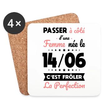 Anniversaire - Née le 14 Juin Frôler perfection - Dessous de verre (lot de 4) - blanc - Devant
