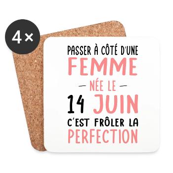 Anniversaire - Née le 14 Juin Frôler perfection - Dessous de verre (lot de 4) - blanc - Devant