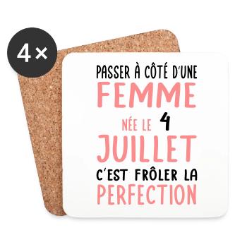 Anniversaire - Née le 4 Juillet Frôler perfection - Dessous de verre (lot de 4) - blanc - Devant