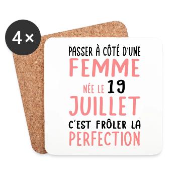 Anniversaire - Née le 19 Juillet Frôler perfection - Dessous de verre (lot de 4) - blanc - Devant