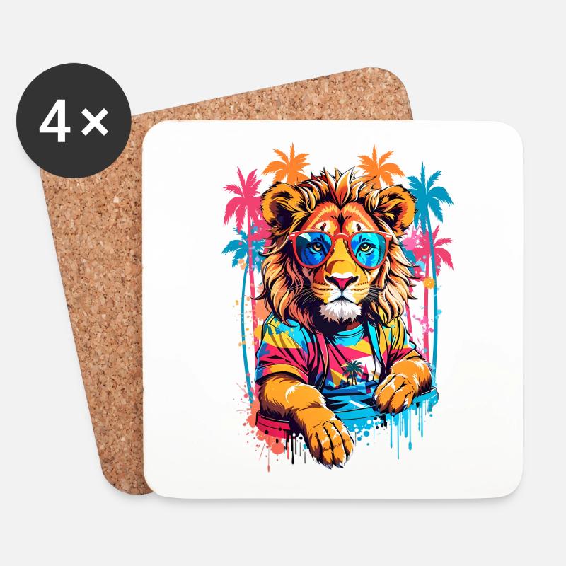 Coole Löwe - Untersetzer (4er-Set) - Weiß