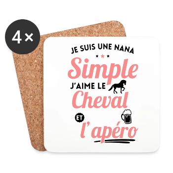 Je suis une nana simple j'aime le cheval et apéro - Dessous de verre (lot de 4) - blanc - Devant