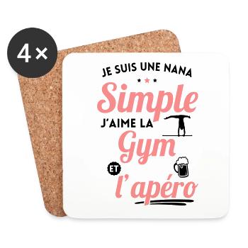 Idée cadeau - Nana simple aime la gym et l'apéro - Dessous de verre (lot de 4) - blanc - Devant