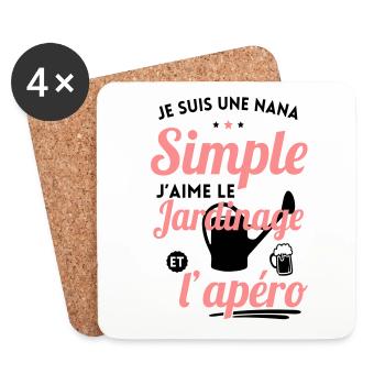 Nana simple j'aime le jardinage et l'apéro - Dessous de verre (lot de 4) - blanc - Devant