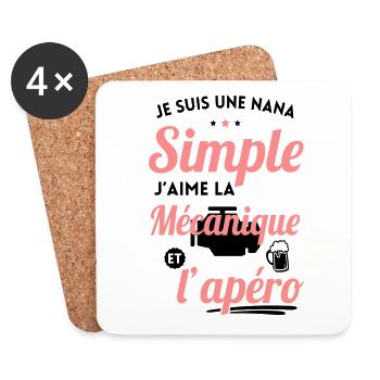 Nana simple j'aime la mécanique et l'apéro - Dessous de verre (lot de 4) - blanc - Devant
