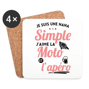 Nana simple j'aime la moto et l'apéro - Humour - Dessous de verre (lot de 4) - blanc - Devant