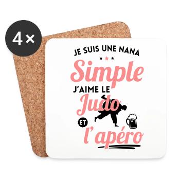 Cadeau judo - Nana simple aime le judo et l'apéro - Dessous de verre (lot de 4) - blanc - Devant