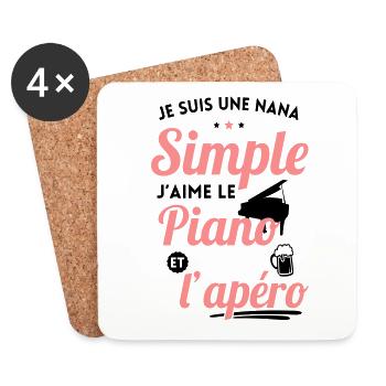 Nana simple j'aime le piano et l'apéro - Dessous de verre (lot de 4) - blanc - Devant