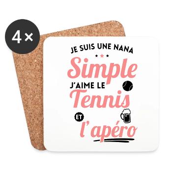 Je suis une nana simple j'aime tennis et apéro - Dessous de verre (lot de 4) - blanc - Devant
