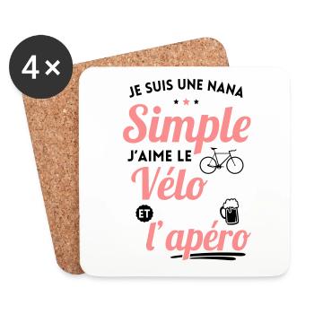 Je suis une nana simple j'aime le vélo et l'apéro - Dessous de verre (lot de 4) - blanc - Devant