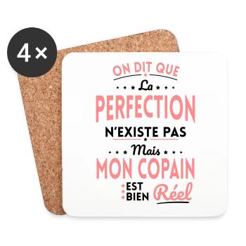 La Perfection n'existe pas Mon Copain est Réel - Dessous de verre (lot de 4) - blanc - Devant