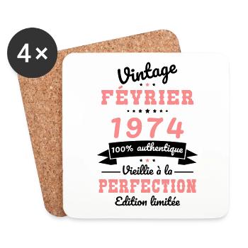 Anniversaire 50 ans - Vintage - Février 1974 - Dessous de verre (lot de 4) - blanc - Devant