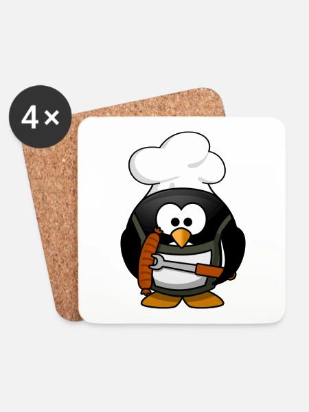 Süßer Pinguin Grillen Koch Essen - Untersetzer (4er-Set) - Weiß