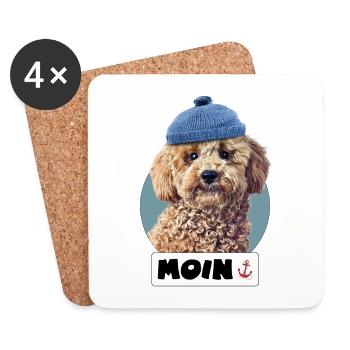 Dog Poodle Pepe Sailor Hat Moin North Sea Hamburg - Coasters (set of 4) - white - Front