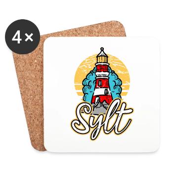 Sylt Germany City Lighthouse Skyline Font - Coasters (set of 4) - white - Front