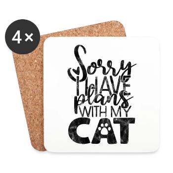 Désolé, j’ai des projets avec mon chat - Dictons de chat - Dessous de verre (lot de 4) - blanc - Devant