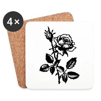 Fleur de rose - Dessous de verre (lot de 4) - blanc - Devant