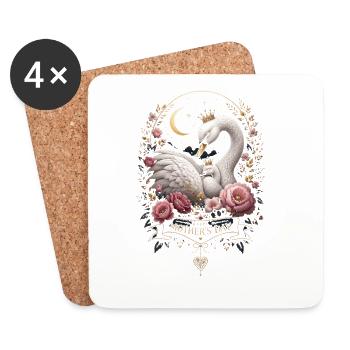 Cygne Maman Floral Doré - Mother's Day - Dessous de verre (lot de 4) - blanc - Devant