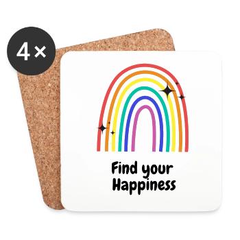 Regenbogen - Happiness - Untersetzer (4er-Set) - Weiß - Vorne