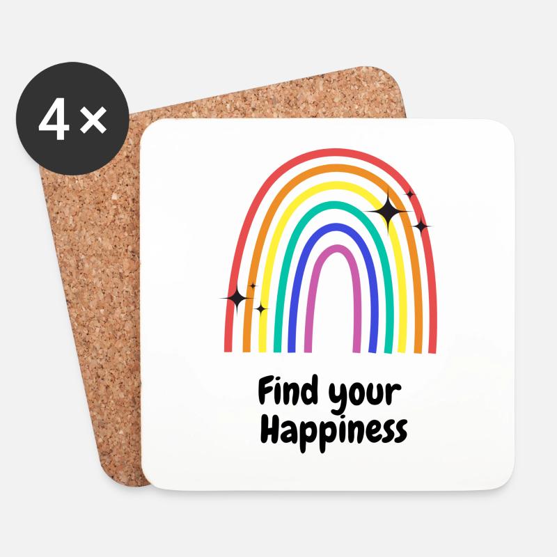 Regenbogen - Happiness - Untersetzer (4er-Set) - Weiß