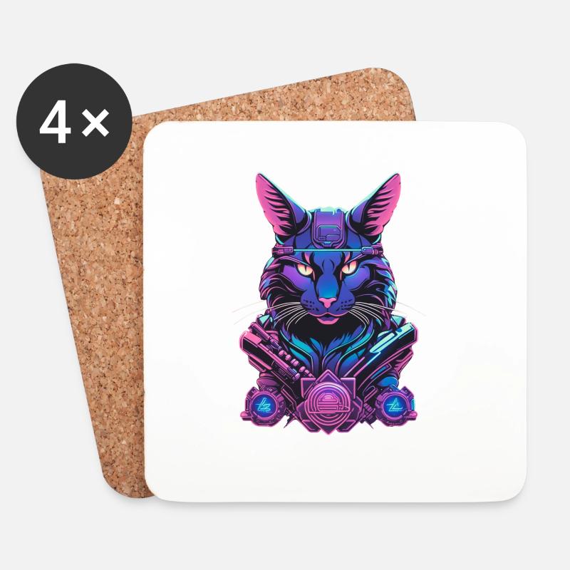 Cyberkatze mit futuristischem Design - Untersetzer (4er-Set) - Weiß