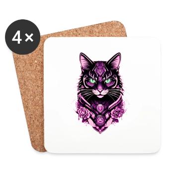 Impression futuriste de portrait de chat - Dessous de verre (lot de 4) - blanc - Devant