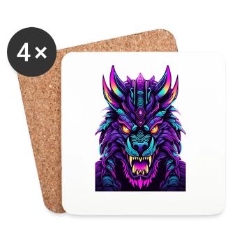 Neon Wolfsgeist - Untersetzer (4er-Set) - Weiß - Vorne