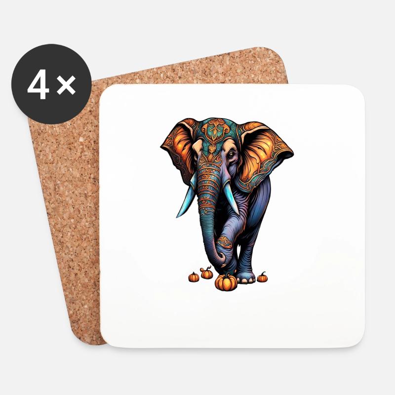 Ornament Elephant mit Herbstpumpkins - Untersetzer (4er-Set) - Weiß