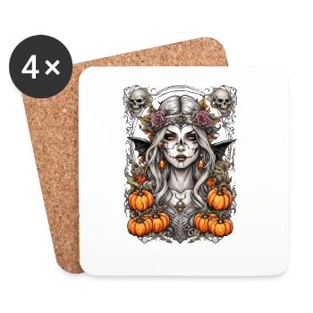 Fée de l’ombre de la lune avec des citrouilles - Dessous de verre (lot de 4) - blanc - Devant