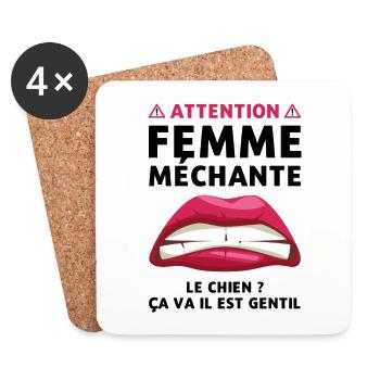 Attention femme méchante - Dessous de verre (lot de 4) - blanc - Devant