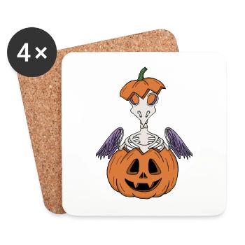Skeleton Chick Looks Out of the Pumpkin – Halloween - Coasters (set of 4) - white - Front