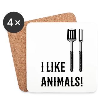 I Like Animals! (Grill Cutlery / Black) - Coasters (set of 4) - white - Front