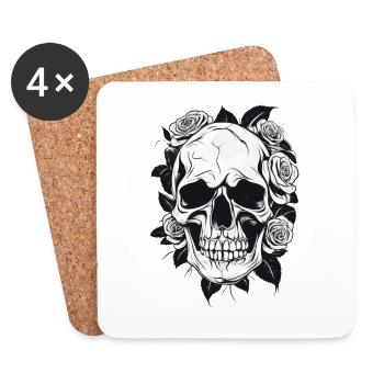 Skull Skull Roses Gothic - Coasters (set of 4) - white - Front