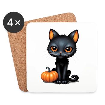 Chat Halloween Chat Noir Citrouille - Dessous de verre (lot de 4) - blanc - Devant