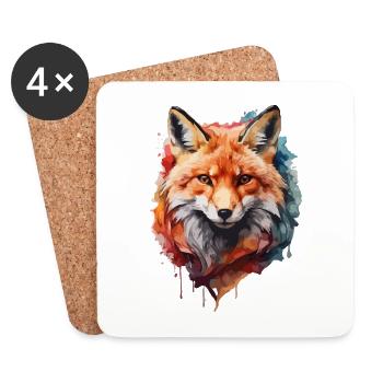 Fox in WaterColor Cool Portrait - Coasters (set of 4) - white - Front