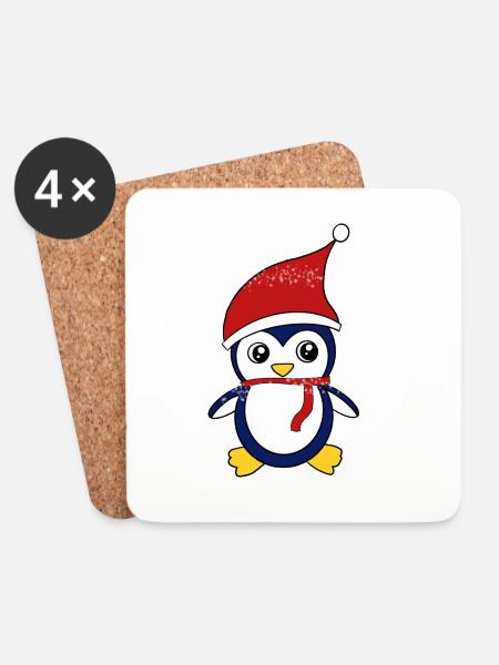 Winter Pinguin - Untersetzer (4er-Set) - Weiß