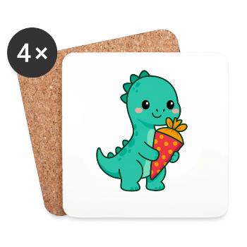 Langhals Dino mit Schultüte | Einschulung 2026 - Untersetzer (4er-Set) - Weiß - Vorne