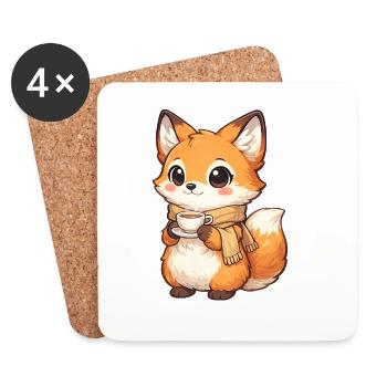 Cuddly fox with tea and scarf - Coasters (set of 4) - white - Front