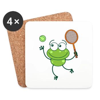 Green frog ready to serve at tennis match - Coasters (set of 4) - white - Front