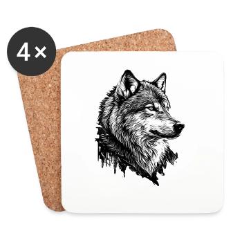 Monochromer Wolf Linienkunst - Untersetzer (4er-Set) - Weiß - Vorne