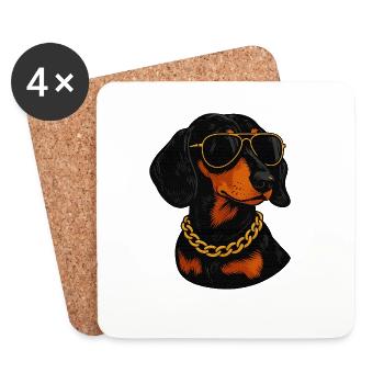Dachshund in Bling Sunglasses - Coasters (set of 4) - white - Front