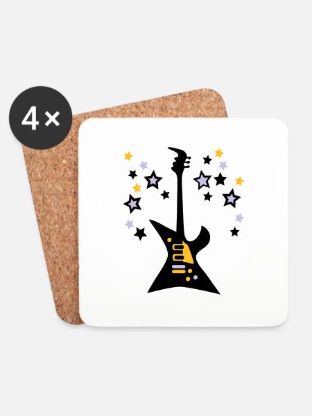 Guitare-electrique-son-etoiles - Dessous de verre (lot de 4) - blanc