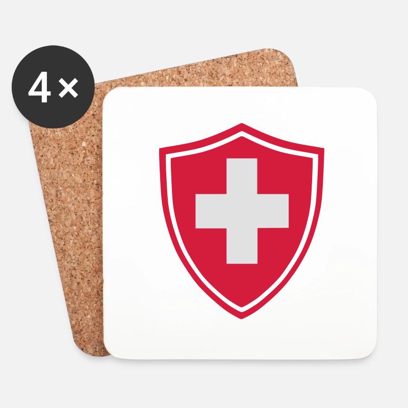 Schweiz Kreuz Button - original - Untersetzer (4er-Set) - Weiß