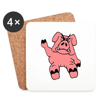 Böser Eber Winkt Lustiges Cartoon Comic Schwein - Untersetzer (4er-Set) - Weiß - Vorne